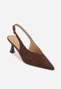 Ciemnobrązowe Czółenka Slingback VICES na Kaczuszce z Ażurową Cholewką Klephei