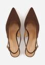 Ciemnobrązowe Czółenka Slingback VICES na Kaczuszce z Ażurową Cholewką Klephei