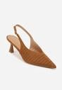 Brązowe Czółenka Slingback VICES na Kaczuszce z Ażurową Cholewką Klephei