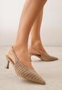 Ciemnobeżowe Czółenka Slingback VICES na Kaczuszce z Ażurową Cholewką Klephei