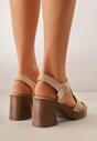 Ciemnobeżowe Sandały VICES na Słupku i Platformie z Geometrycznymi Paskami Undilis