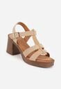 Ciemnobeżowe Sandały VICES na Słupku i Platformie z Geometrycznymi Paskami Undilis