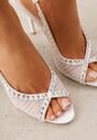 Białe Sandały Slingback VICES z Siateczki na Szpilce Zdobione Cyrkoniami Aethipe