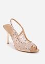Szampańskie Siateczkowe Sandały na Szpilce VICES Ozdobione Cyroniami Amamenis