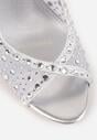 Srebrne Siateczkowe Sandały na Szpilce VICES Ozdobione Cyroniami Amamenis