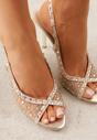 Złote Siateczkowe Sandały na Szpilce VICES Ozdobione Cyroniami Amamenis
