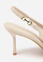 Beżowe Szpilki Slingback VICES z Cholewką z Wycięciem V Natonale