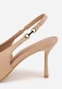 Ciemnobeżowe Szpilki Slingback VICES z Cholewką z Wycięciem V Natonale