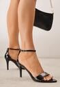 Czarne Lekkie Sandały VICES na Szpilce Zapinane na Sprzączkę Hekis