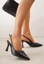 Czarne Szpilki Slingback VICES Zdobione Gorsetowym Wiązaniem z Kokardą Azimuna