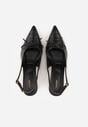 Czarne Szpilki Slingback VICES Zdobione Gorsetowym Wiązaniem z Kokardą Azimuna