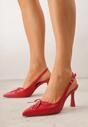 Czerwone Szpilki Slingback VICES Zdobione Gorsetowym Wiązaniem z Kokardą Azimuna
