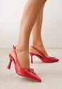 Czerwone Szpilki Slingback VICES Zdobione Gorsetowym Wiązaniem z Kokardą Azimuna