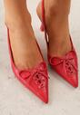 Czerwone Szpilki Slingback VICES Zdobione Gorsetowym Wiązaniem z Kokardą Azimuna