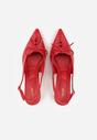 Czerwone Szpilki Slingback VICES Zdobione Gorsetowym Wiązaniem z Kokardą Azimuna