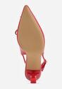 Czerwone Szpilki Slingback VICES Zdobione Gorsetowym Wiązaniem z Kokardą Azimuna