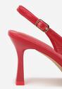 Czerwone Szpilki Slingback VICES Zdobione Gorsetowym Wiązaniem z Kokardą Azimuna