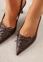 Brązowe Szpilki Slingback VICES Zdobione Gorsetowym Wiązaniem z Kokardą Azimuna
