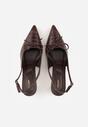 Brązowe Szpilki Slingback VICES Zdobione Gorsetowym Wiązaniem z Kokardą Azimuna