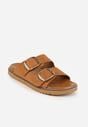 Jasnobrązowe Klapki VICES Ozdobione Dużymi Klamrami Jenniviane