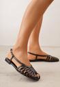 Czarne Sandały Peep Toe VICES na Płaskiej Podeszwie z Cienkimi Paseczkami Nadalila
