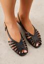 Czarne Sandały Peep Toe VICES na Płaskiej Podeszwie z Cienkimi Paseczkami Nadalila