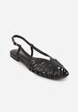 Czarne Sandały Peep Toe VICES na Płaskiej Podeszwie z Cienkimi Paseczkami Nadalila