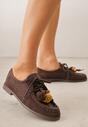 Ciemnobrązowe Mokasyny VICES ze Skórzaną Wkładką i Pomponami Loraerin
