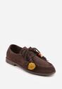 Ciemnobrązowe Mokasyny VICES ze Skórzaną Wkładką i Pomponami Loraerin