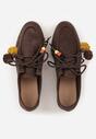 Ciemnobrązowe Mokasyny VICES ze Skórzaną Wkładką i Pomponami Loraerin