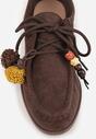 Ciemnobrązowe Mokasyny VICES ze Skórzaną Wkładką i Pomponami Loraerin