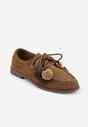 Ciemnobeżowe Mokasyny VICES ze Skórzaną Wkładką i Pomponami Loraerin