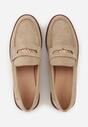 Beżowe Mokasyny VICES ze Skórzaną Wkładką i Metaliczną Ozdobą Sereisana