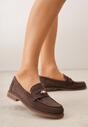 Ciemnobrązowe Mokasyny VICES ze Skórzaną Wkładką i Metaliczną Ozdobą Sereisana
