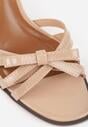 Ciemnobeżowe Klapki VICES na Obcasie Kaczuszka z Ozdobną Kokardką Hesephone