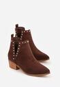 Brązowe Botki Vices na Słupku z Ażurową Cholewką Nitami i Wycięciem Borfedi