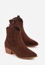 Brązowe Botki Kowbojki Vices na Słupku z Ażurową Cholewką Elfedi