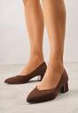Brązowe Czółenka Vices na Słupku z Imitacji Zamszu z Wkładką ze Skóry Naturalnej z Metaliczną Ozdobą Mixin