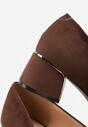 Brązowe Czółenka Vices na Słupku z Imitacji Zamszu z Wkładką ze Skóry Naturalnej z Metaliczną Ozdobą Mixin