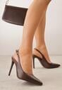 Brązowe Szpilki VICES Slingback z Wkładką ze Skóry Naturalnej  Zoretta