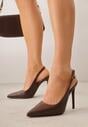 Brązowe Szpilki VICES Slingback z Wkładką ze Skóry Naturalnej  Zoretta