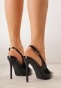 Czarne Szpilki Slingback VICES z Lakierowanym Połyskiem i Skórzaną Wkładką Marinja