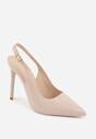 Beżowe Szpilki Slingback VICES z Lakierowanym Połyskiem i Skórzaną Wkładką Marinja