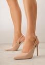 Ciemnobeżowe Szpilki Slingback VICES z Lakierowanym Połyskiem i Skórzaną Wkładką Marinja