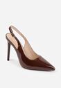 Brązowe Szpilki Slingback VICES z Lakierowanym Połyskiem i Skórzaną Wkładką Marinja