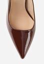 Brązowe Szpilki Slingback VICES z Lakierowanym Połyskiem i Skórzaną Wkładką Marinja