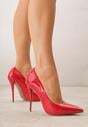 Czerwone Lakierowane Szpilki VICES na Ozdobnym Obcasie Zafriah