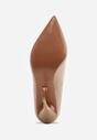 Ciemnobeżowe Lakierowane Szpilki VICES na Ozdobnym Obcasie Zafriah