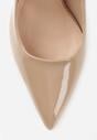 Ciemnobeżowe Lakierowane Szpilki VICES na Ozdobnym Obcasie Zafriah