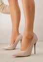 Beżowe Lakierowane Szpilki VICES na Ozdobnym Obcasie Zafriah